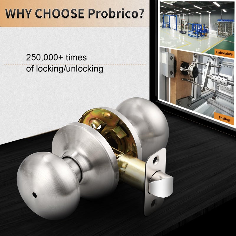 Probrico Keyless Privacy Door Knobs Bedroom Bathroom Locking Door Knob, Brushed Nickel Door Knob with Lock, No Key, Modern Flat Ball Interior Door Handles 10 Pack - Image 5